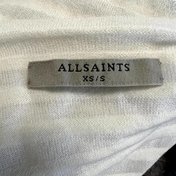 All Saints White Drape Front Blouse Tonal Stripe Size XS EUC - Picture 2 of 9